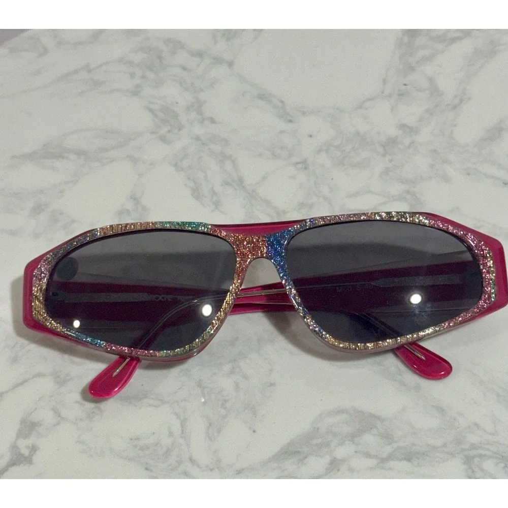 Robert La Roche Vienne Vintage Sunglasses Mod S-48 Rainbow Glitter‎ Pink Italy